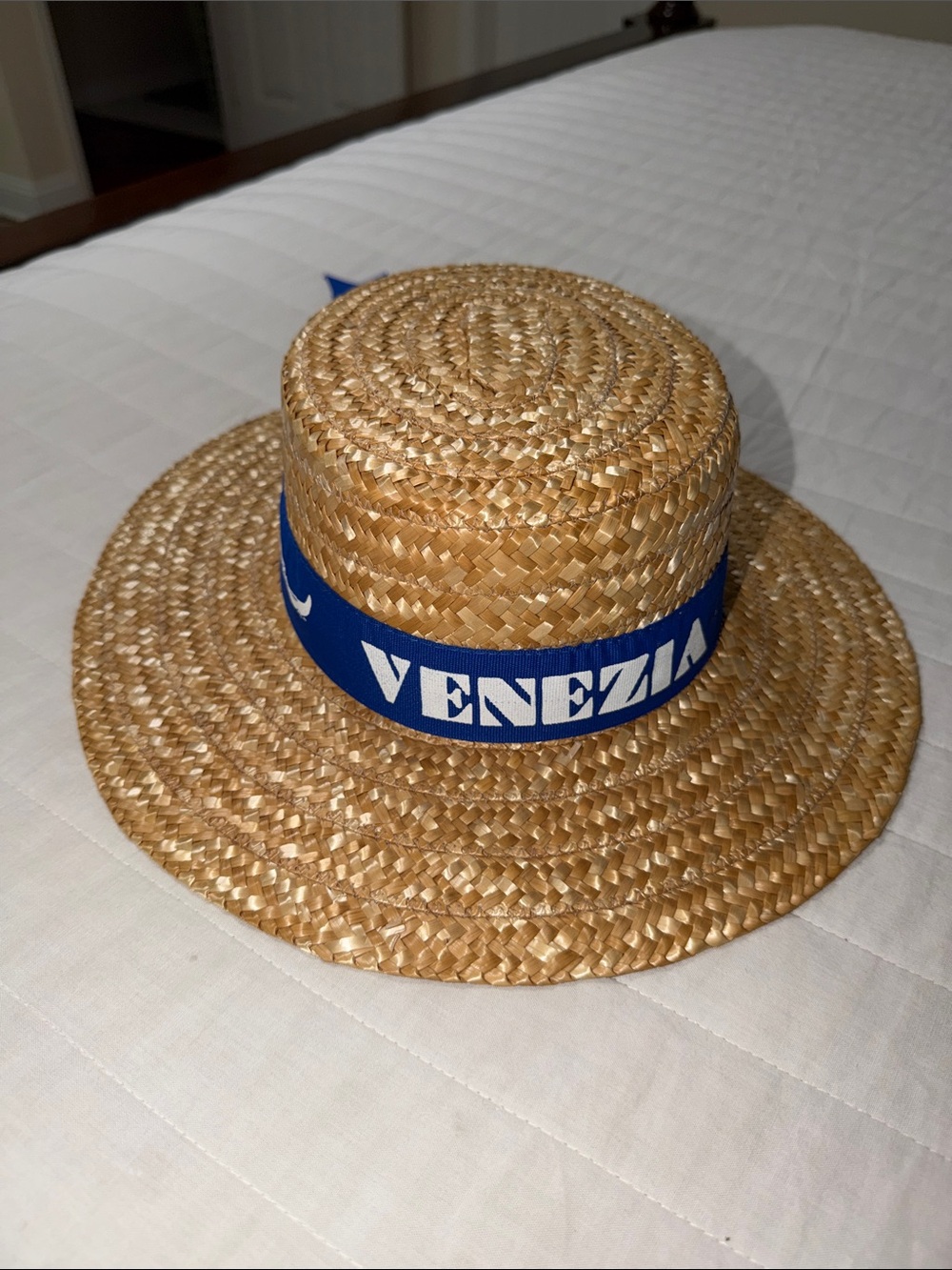 VENEZIA Straw Hat Royal Blue White Ribbon